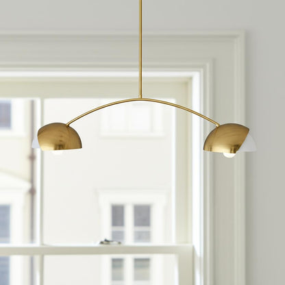 Brass 2 Light Chandelier w/ White Shades
