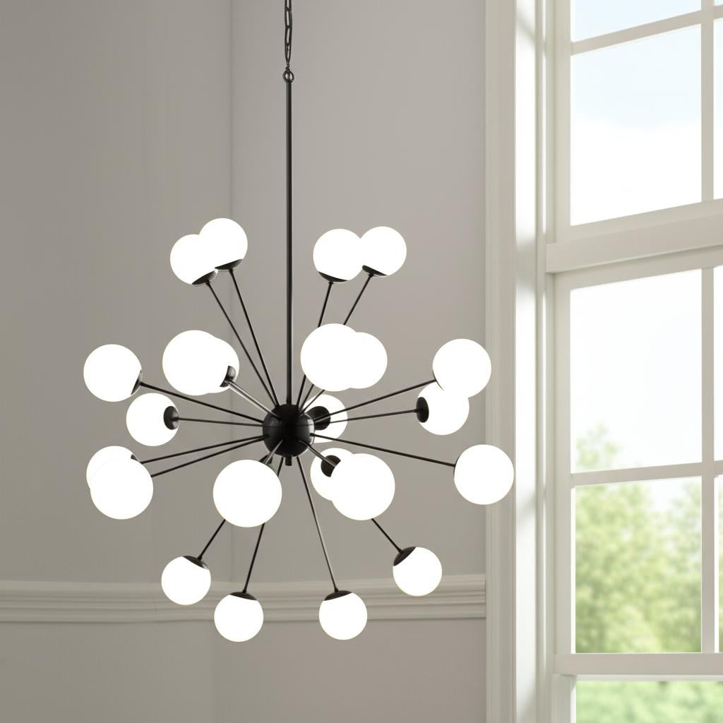 Black 11 Light Frosted Glass Chandelier w/ White Shades
