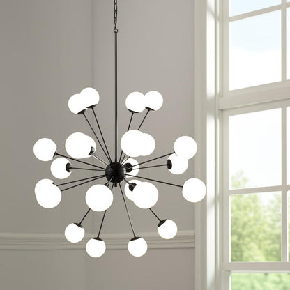 Black 11 Light Frosted Glass Chandelier w/ White Shades