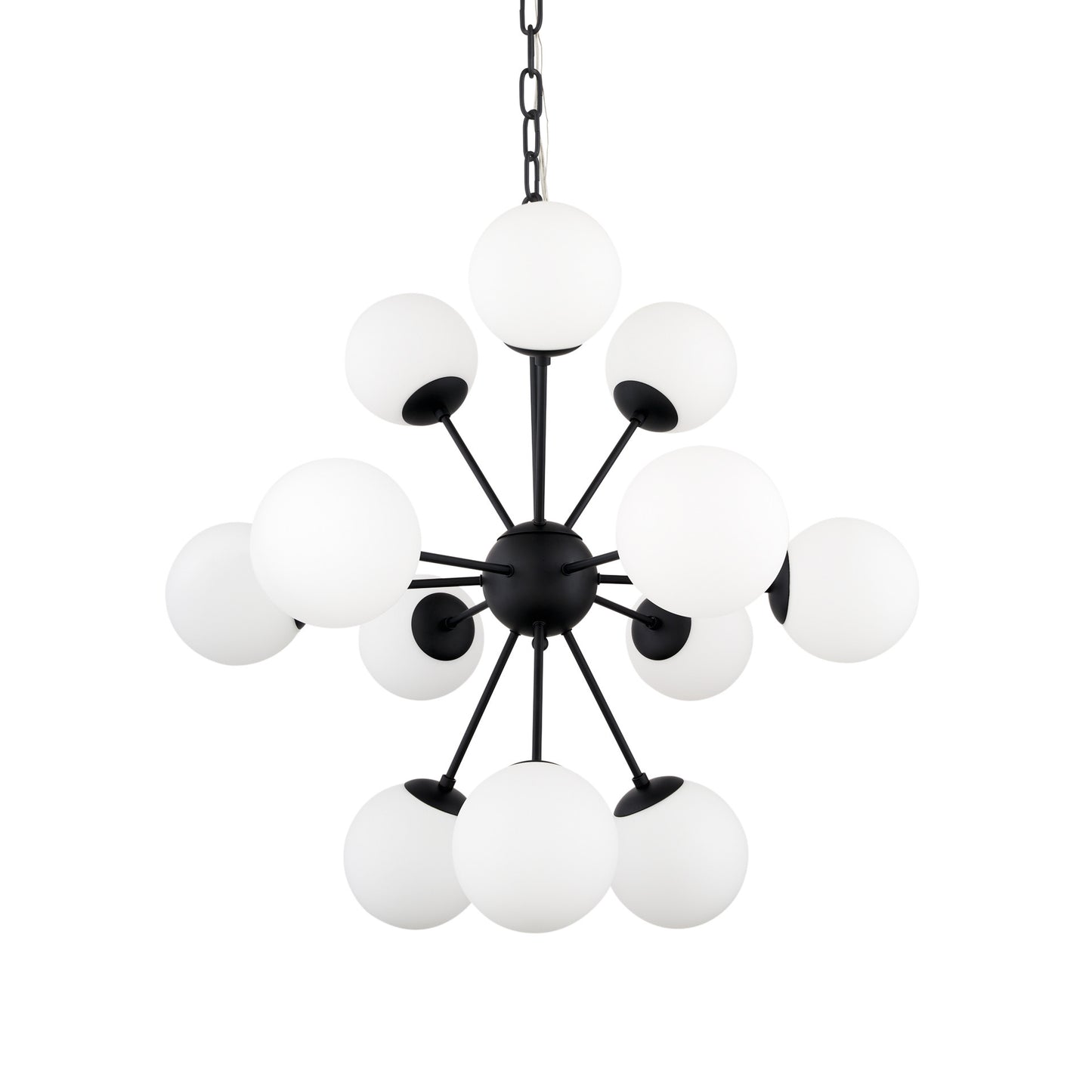 Black Sputnik Multi Light Frosted Glass Chandelier w/ White Shades