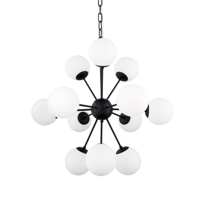 Black Sputnik Multi Light Frosted Glass Chandelier w/ White Shades