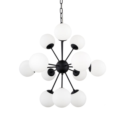 Black Sputnik Multi Light Frosted Glass Chandelier w/ White Shades