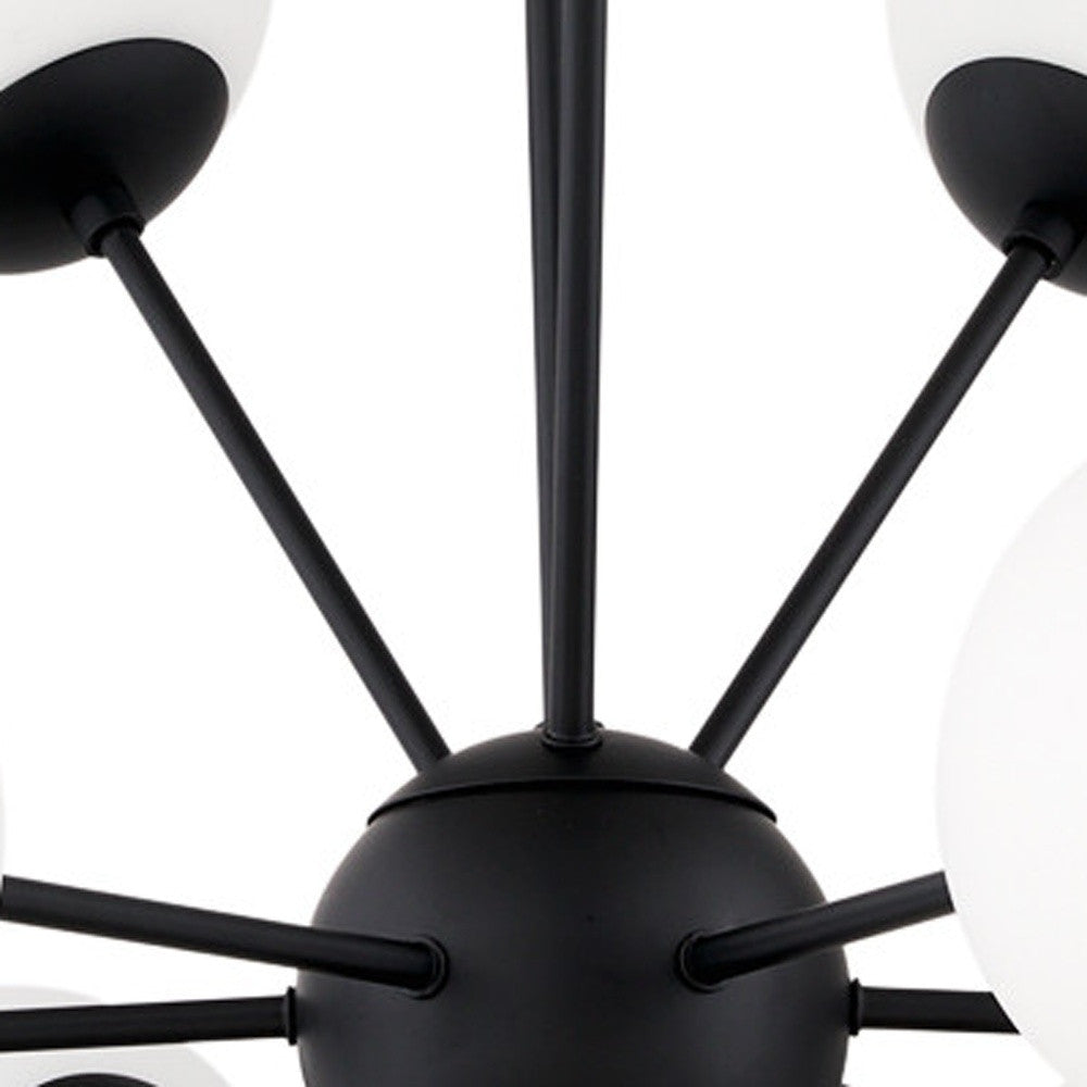 Black Sputnik Multi Light Frosted Glass Chandelier w/ White Shades