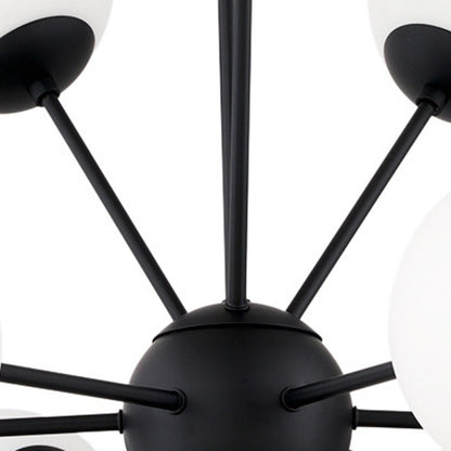 Black Sputnik Multi Light Frosted Glass Chandelier w/ White Shades