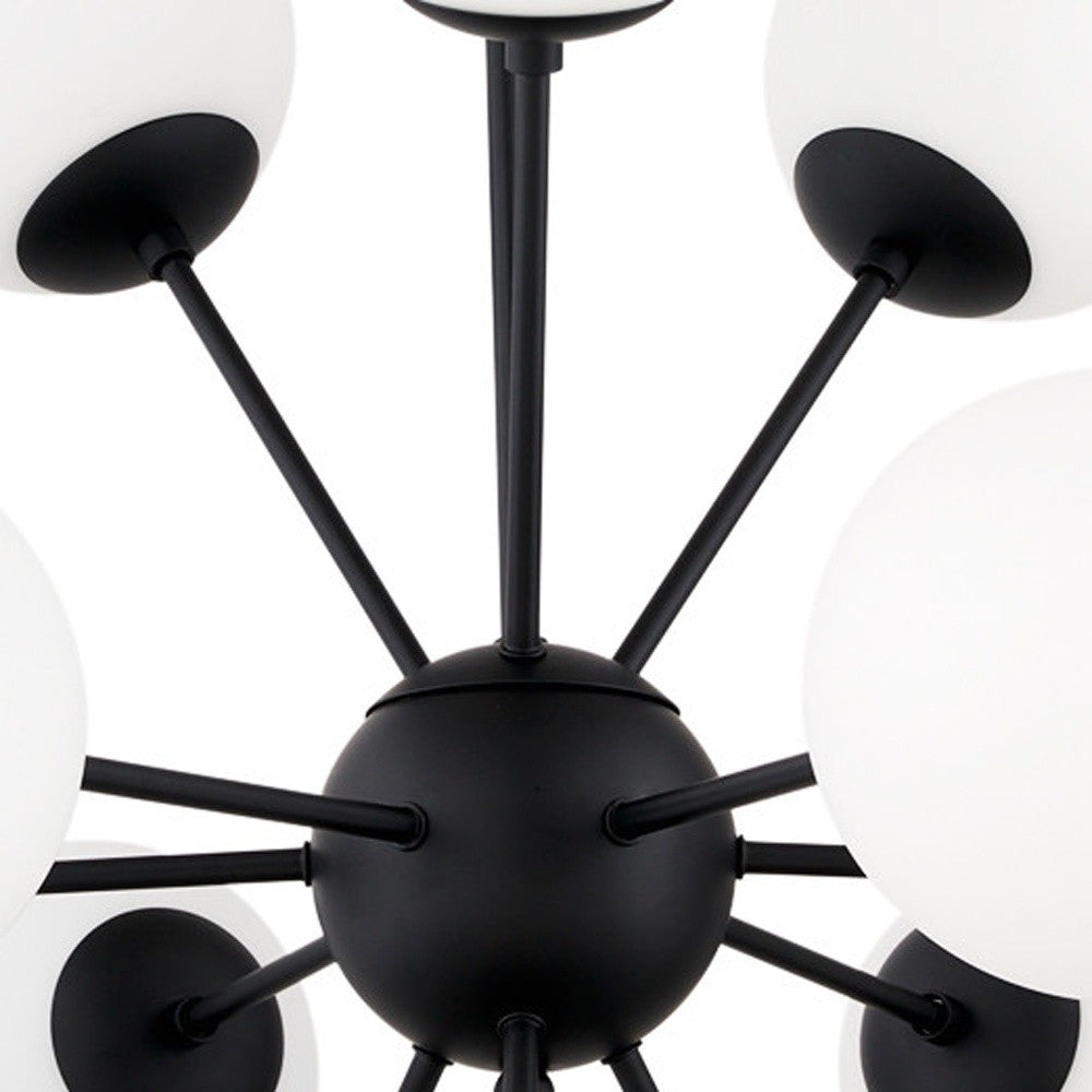 Black Sputnik Multi Light Frosted Glass Chandelier w/ White Shades