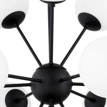 Black Sputnik Multi Light Frosted Glass Chandelier w/ White Shades