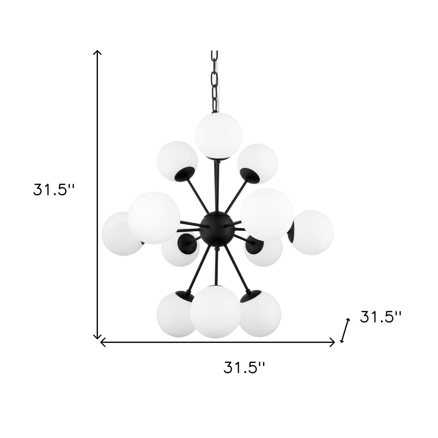 Black Sputnik Multi Light Frosted Glass Chandelier w/ White Shades