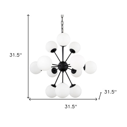 Black Sputnik Multi Light Frosted Glass Chandelier w/ White Shades