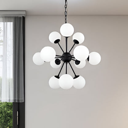 Black Sputnik Multi Light Frosted Glass Chandelier w/ White Shades