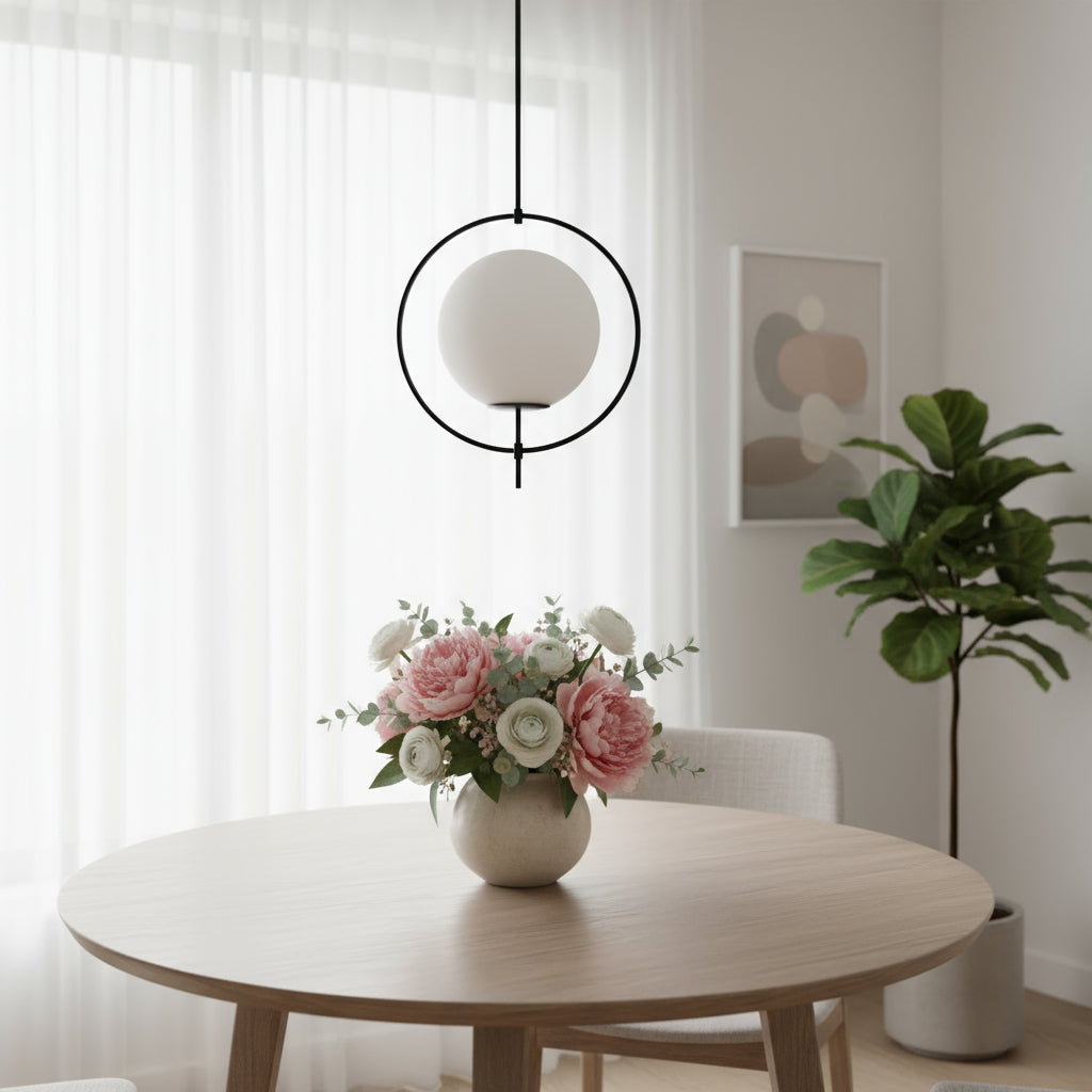 Black & White Single Ceiling Light w/ White Shades