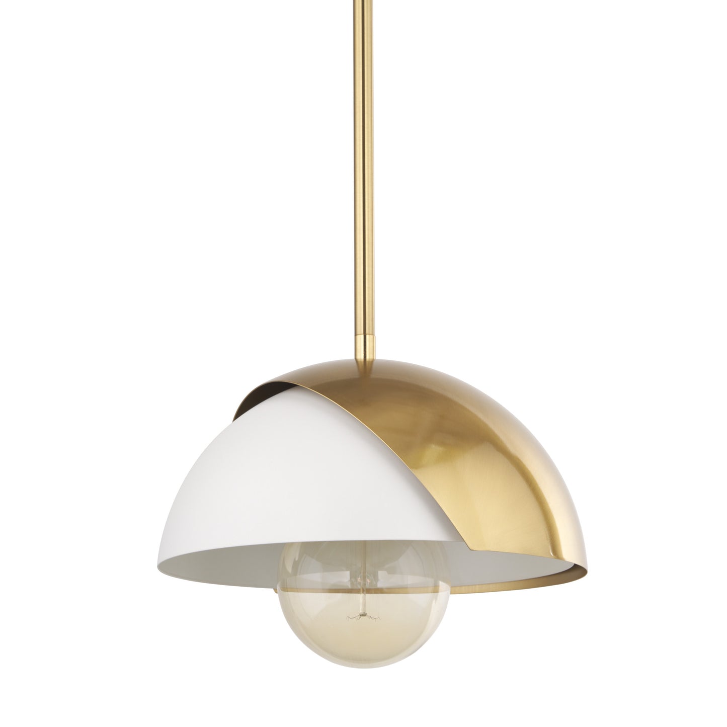 Brass & White Single Ceiling Light w/ White Shades