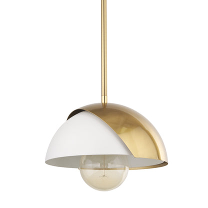 Brass & White Single Ceiling Light w/ White Shades