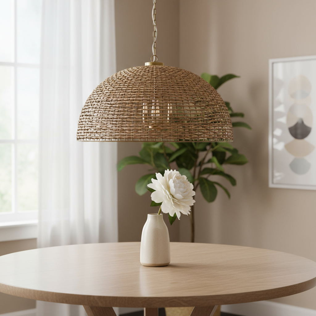 Brown Single Rattan Ceiling Light w/ Shades