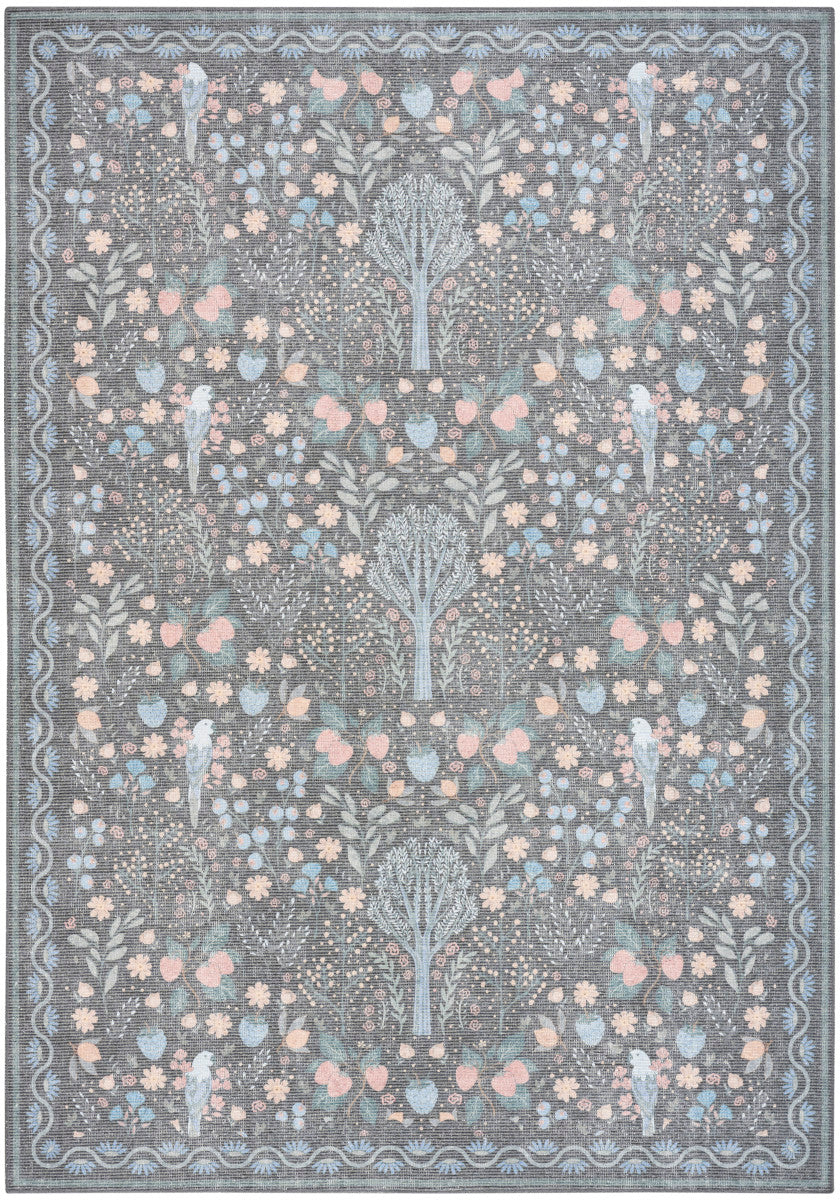 Nourison Botanical Charcoal & Multicolor Machine Washable Rug - 5' x 7'