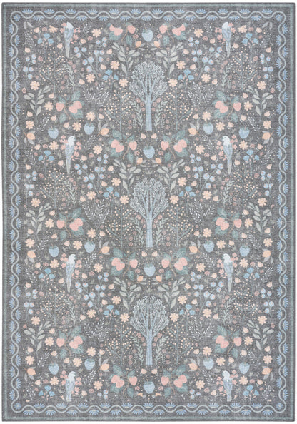 Nourison Botanical Charcoal & Multicolor Machine Washable Rug - 5' x 7'