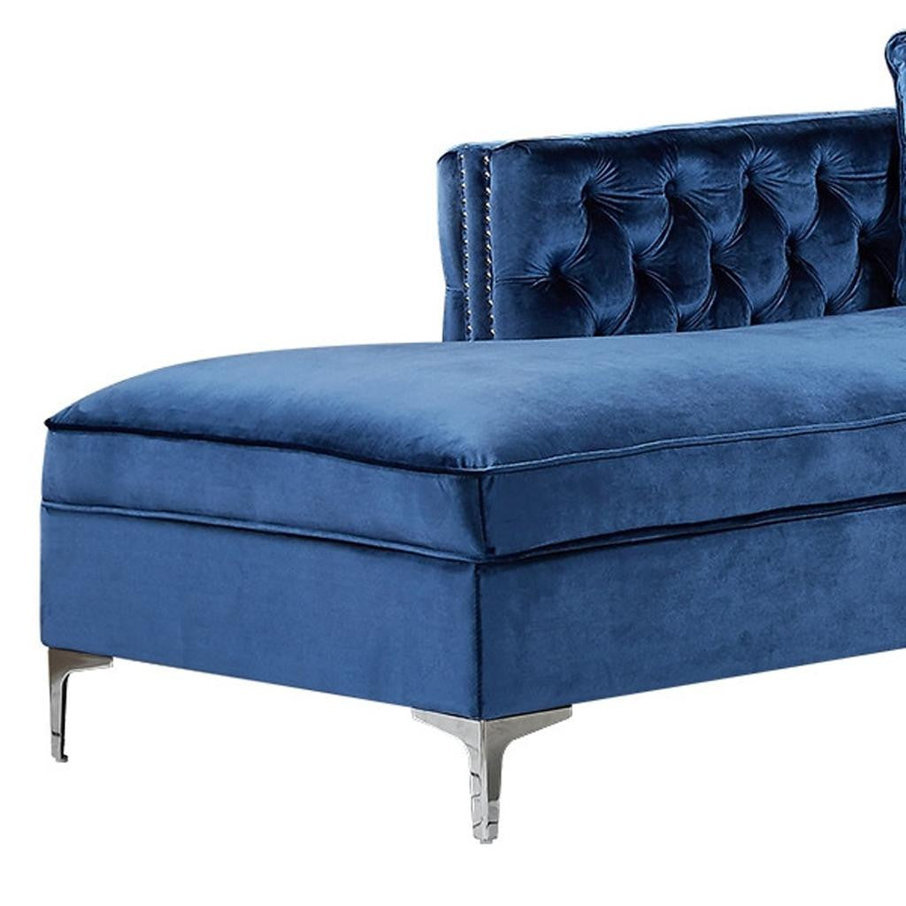 Navy Blue Velvet Rectangular Sofa & Chaise Sectional