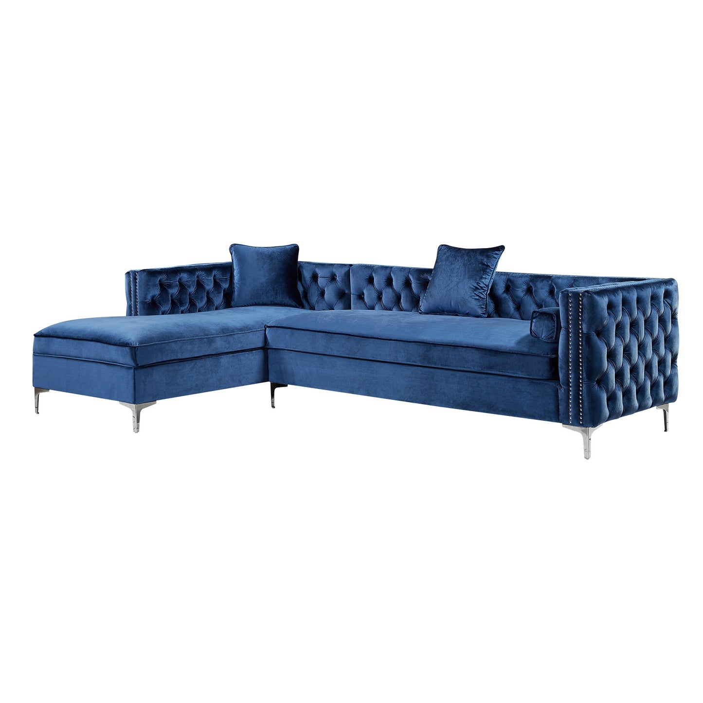 Navy Blue Velvet Rectangular Sofa & Chaise Sectional