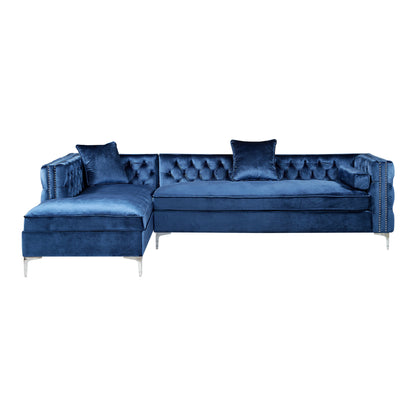 Navy Blue Velvet Rectangular Sofa & Chaise Sectional