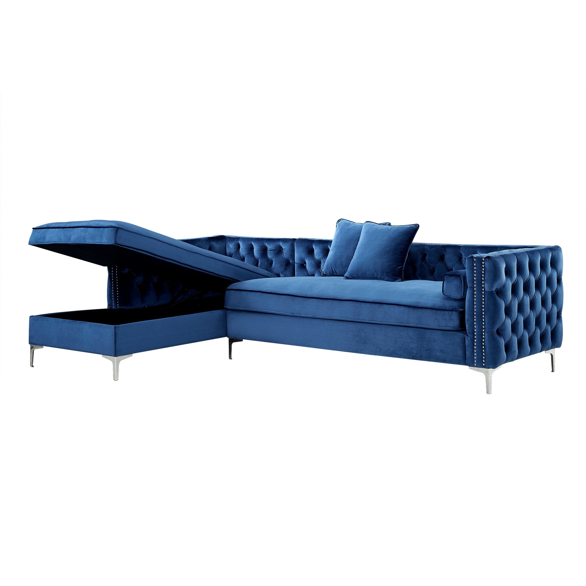 Navy Blue Velvet Rectangular Sofa & Chaise Sectional