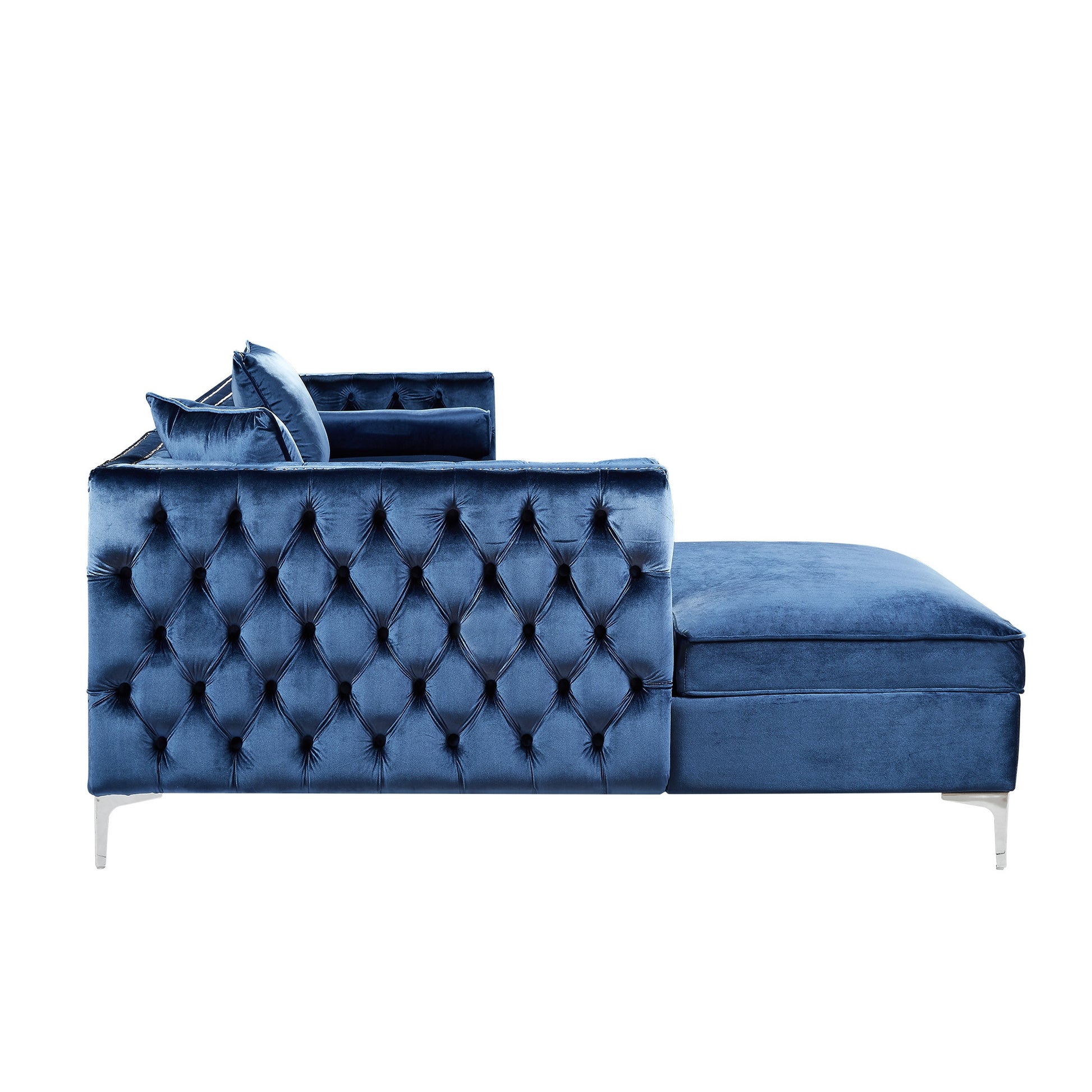 Navy Blue Velvet Rectangular Sofa & Chaise Sectional