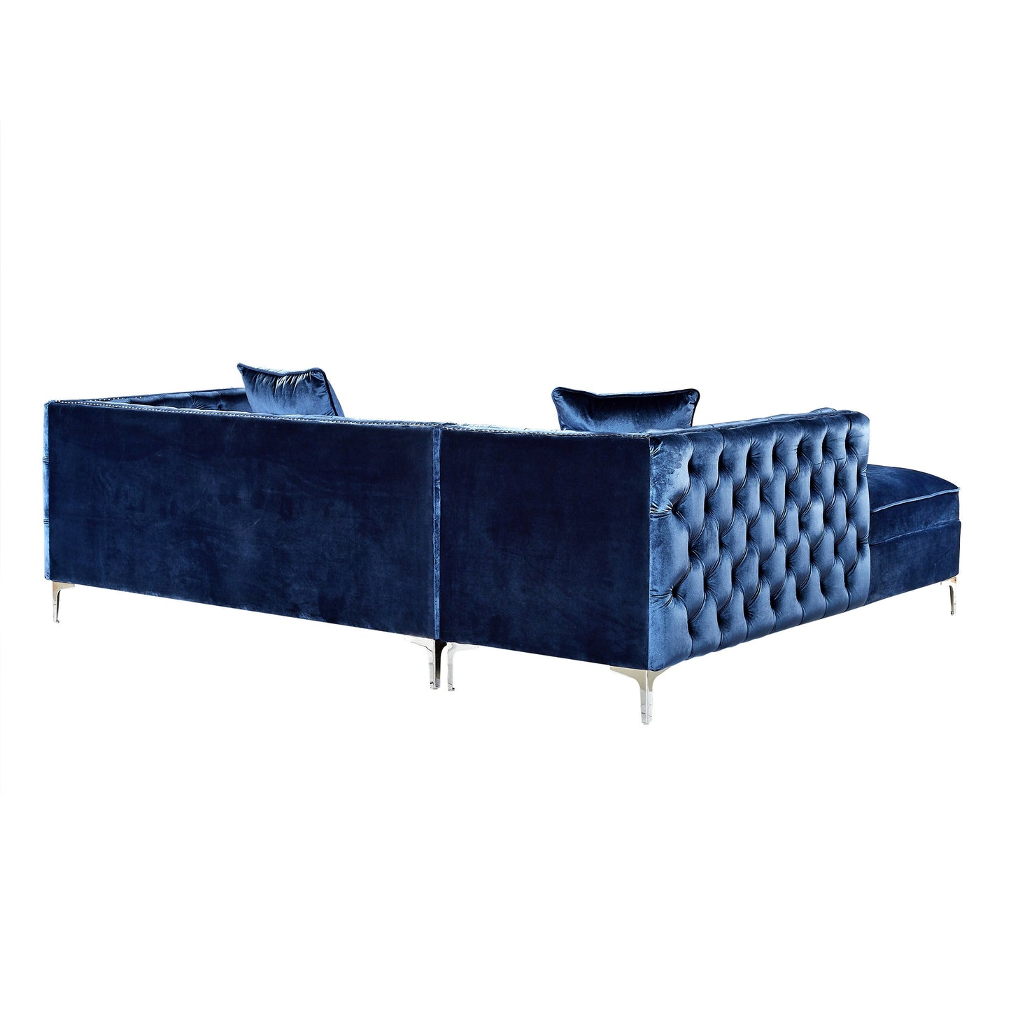 Navy Blue Velvet Rectangular Sofa & Chaise Sectional