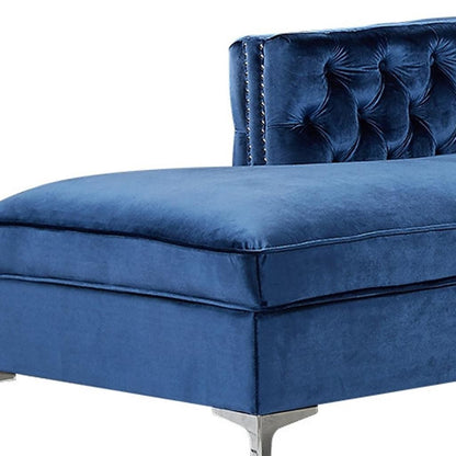 Navy Blue Velvet Rectangular Sofa & Chaise Sectional