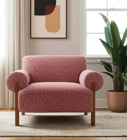 Copper & Brown Woven Upholstery & Solid Wood Arm Chair