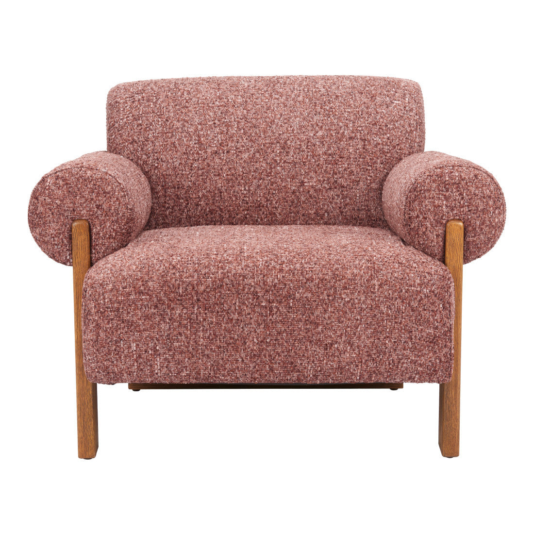 Copper & Brown Woven Upholstery & Solid Wood Arm Chair