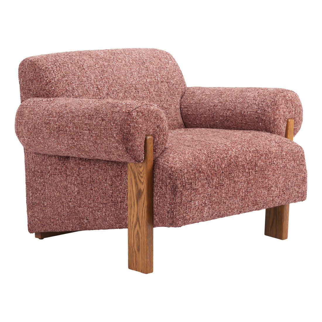 Copper & Brown Woven Upholstery & Solid Wood Arm Chair