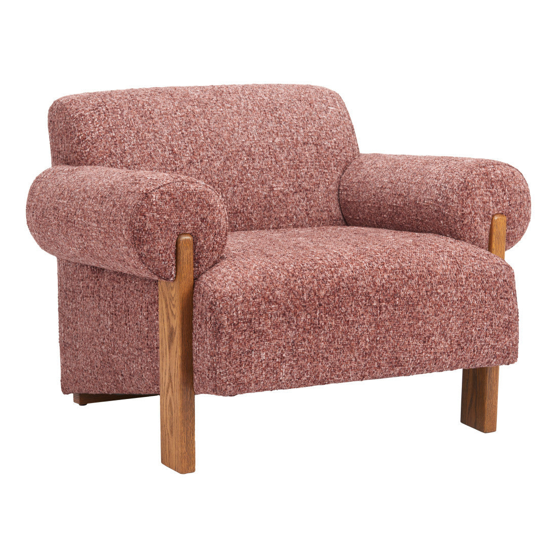 Copper & Brown Woven Upholstery & Solid Wood Arm Chair