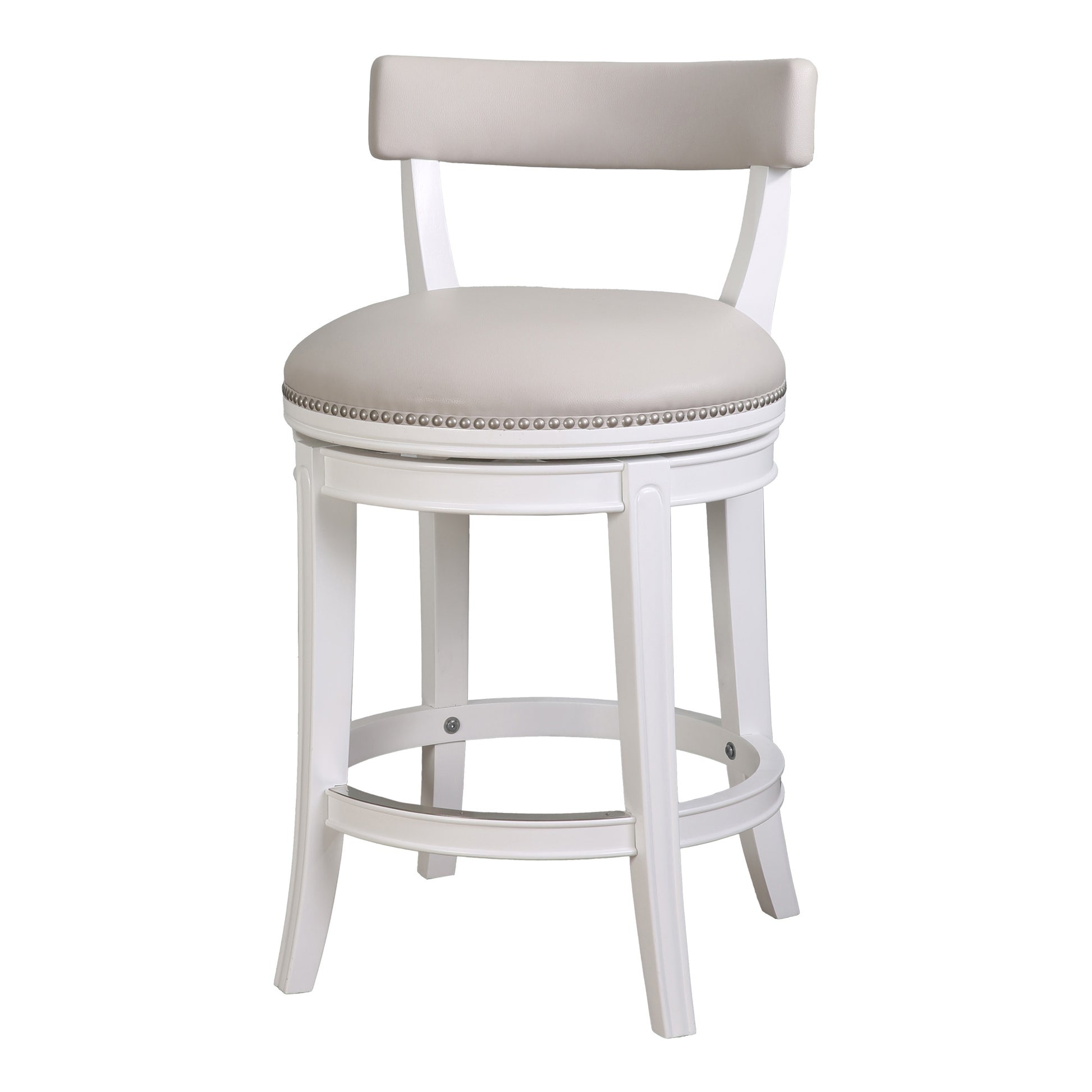 Gray & White Faux Leather & Solid Wood Low Back Counter Height Swivel Bar Chair