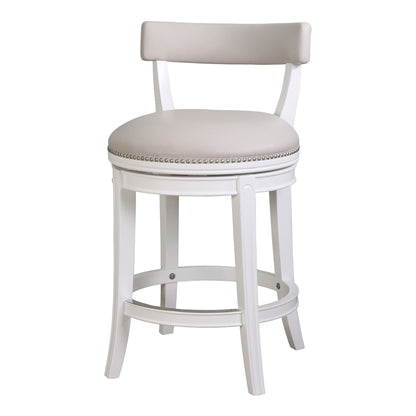 Gray & White Faux Leather & Solid Wood Low Back Counter Height Swivel Bar Chair