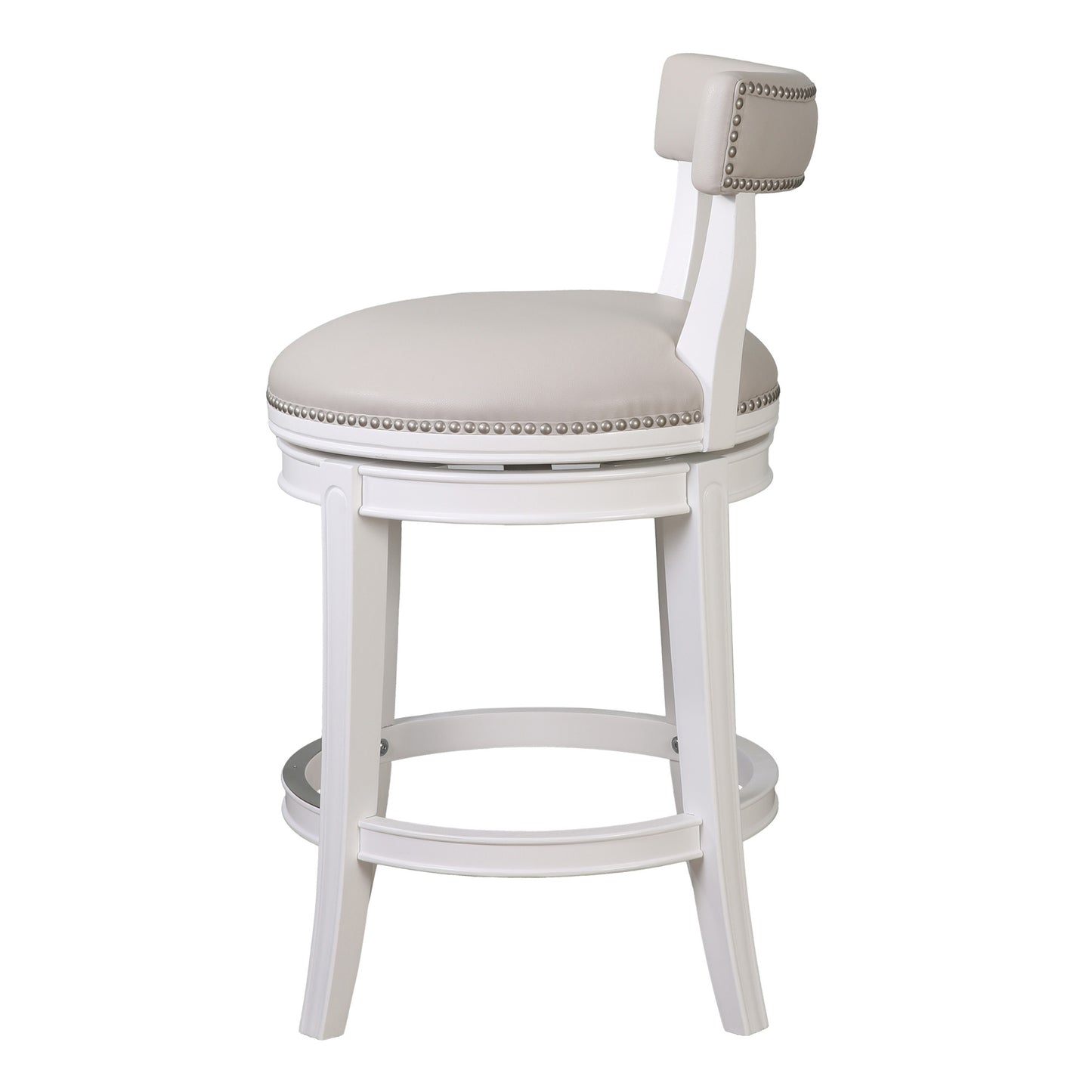 Gray & White Faux Leather & Solid Wood Low Back Counter Height Swivel Bar Chair