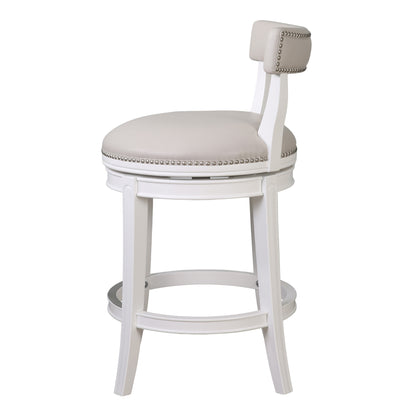 Gray & White Faux Leather & Solid Wood Low Back Counter Height Swivel Bar Chair