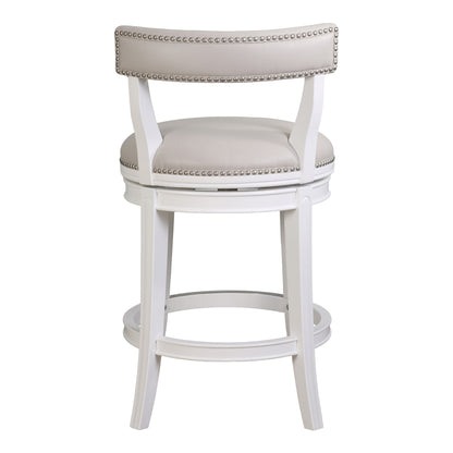 Gray & White Faux Leather & Solid Wood Low Back Counter Height Swivel Bar Chair