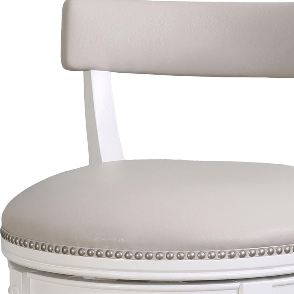 Gray & White Faux Leather & Solid Wood Low Back Counter Height Swivel Bar Chair