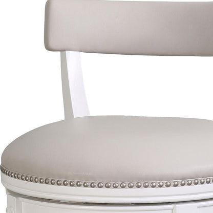 Gray & White Faux Leather & Solid Wood Low Back Counter Height Swivel Bar Chair