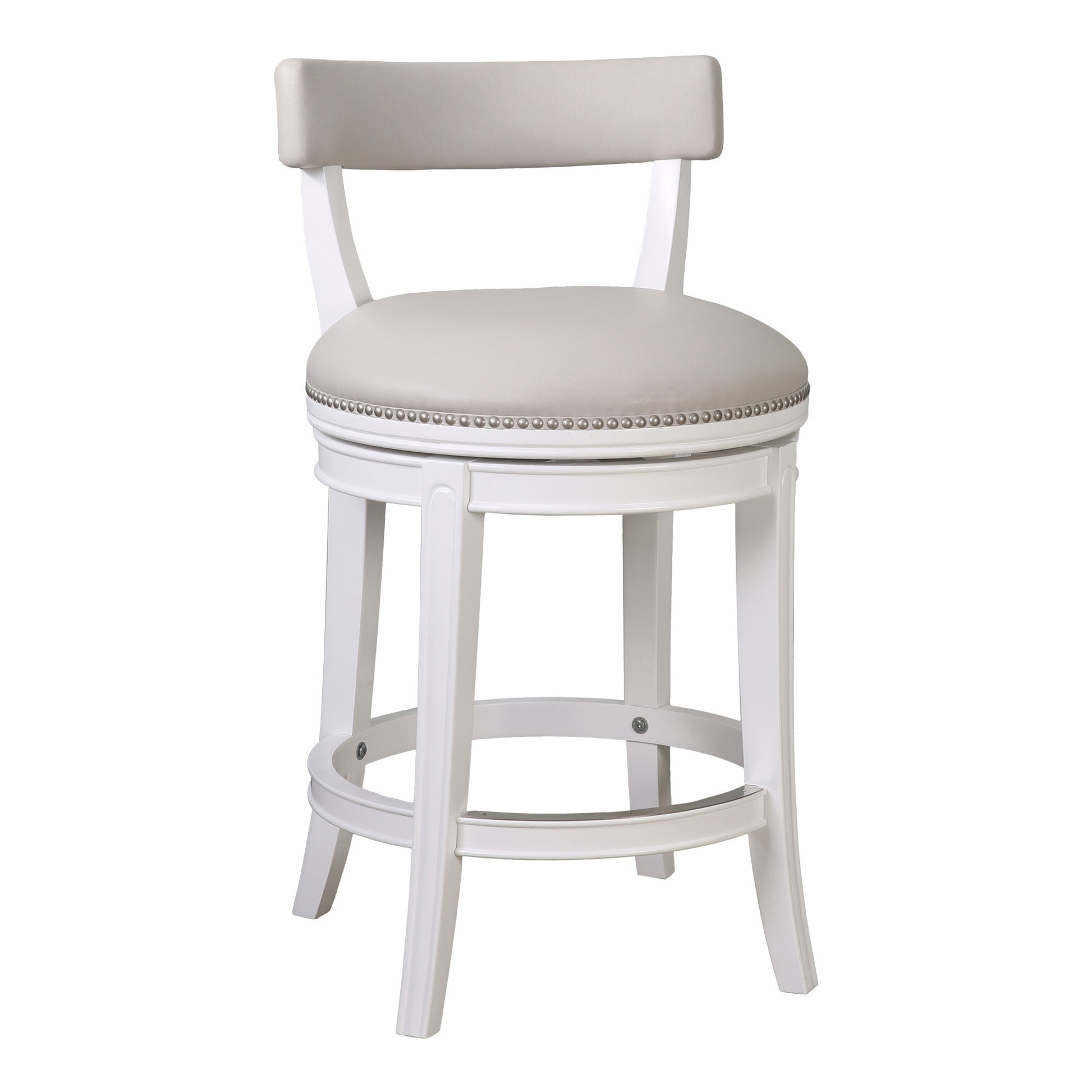 Gray & White Faux Leather & Solid Wood Low Back Counter Height Swivel Bar Chair