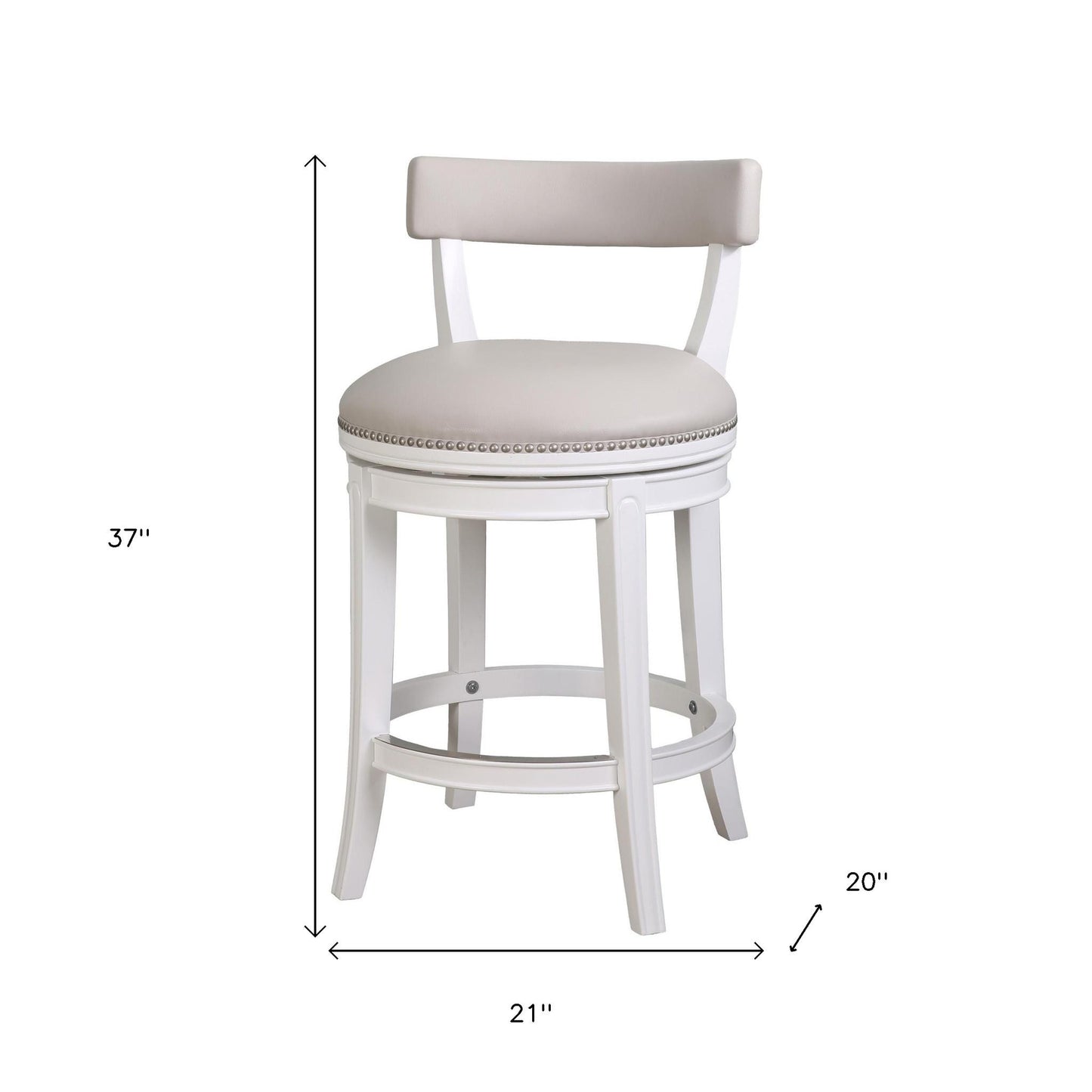 Gray & White Faux Leather & Solid Wood Low Back Counter Height Swivel Bar Chair