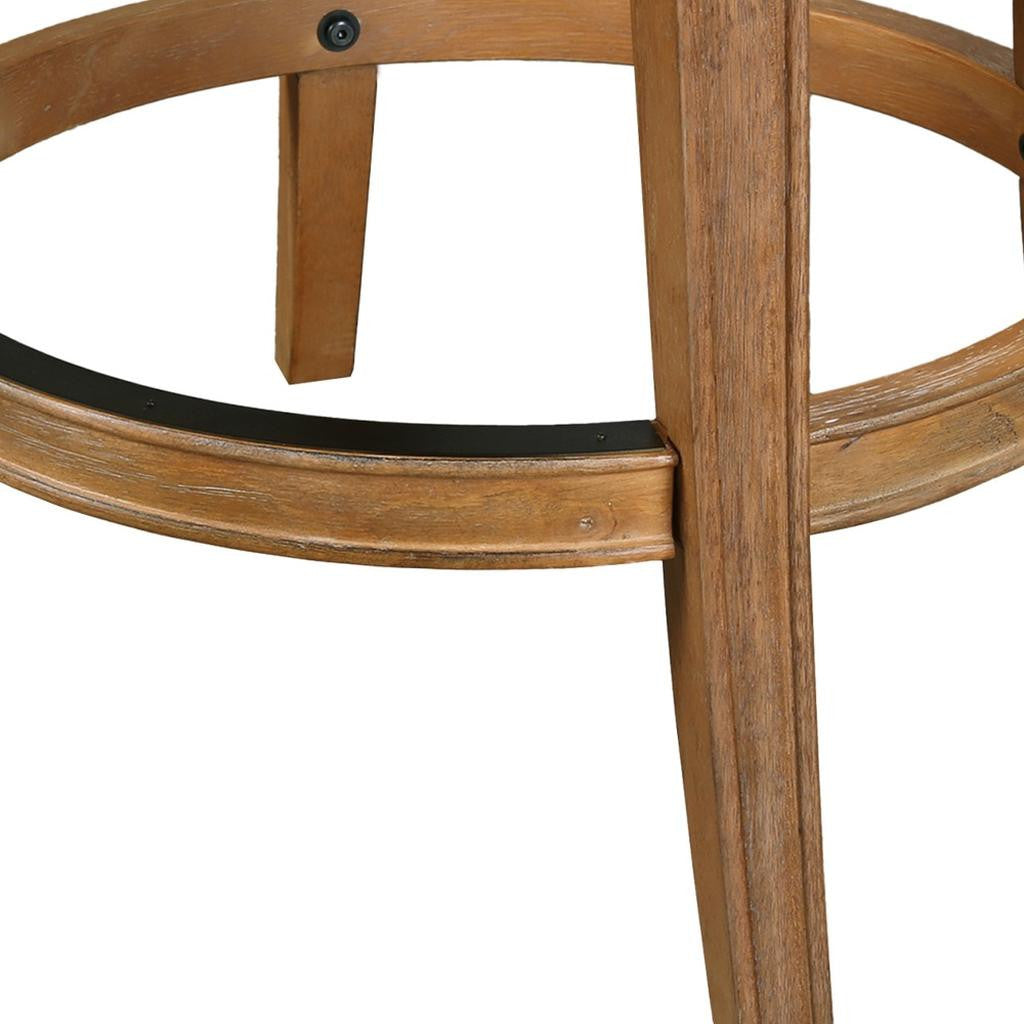 Linen & Brown Fabric & Solid Wood Low Back Counter Height Swivel Bar Chair
