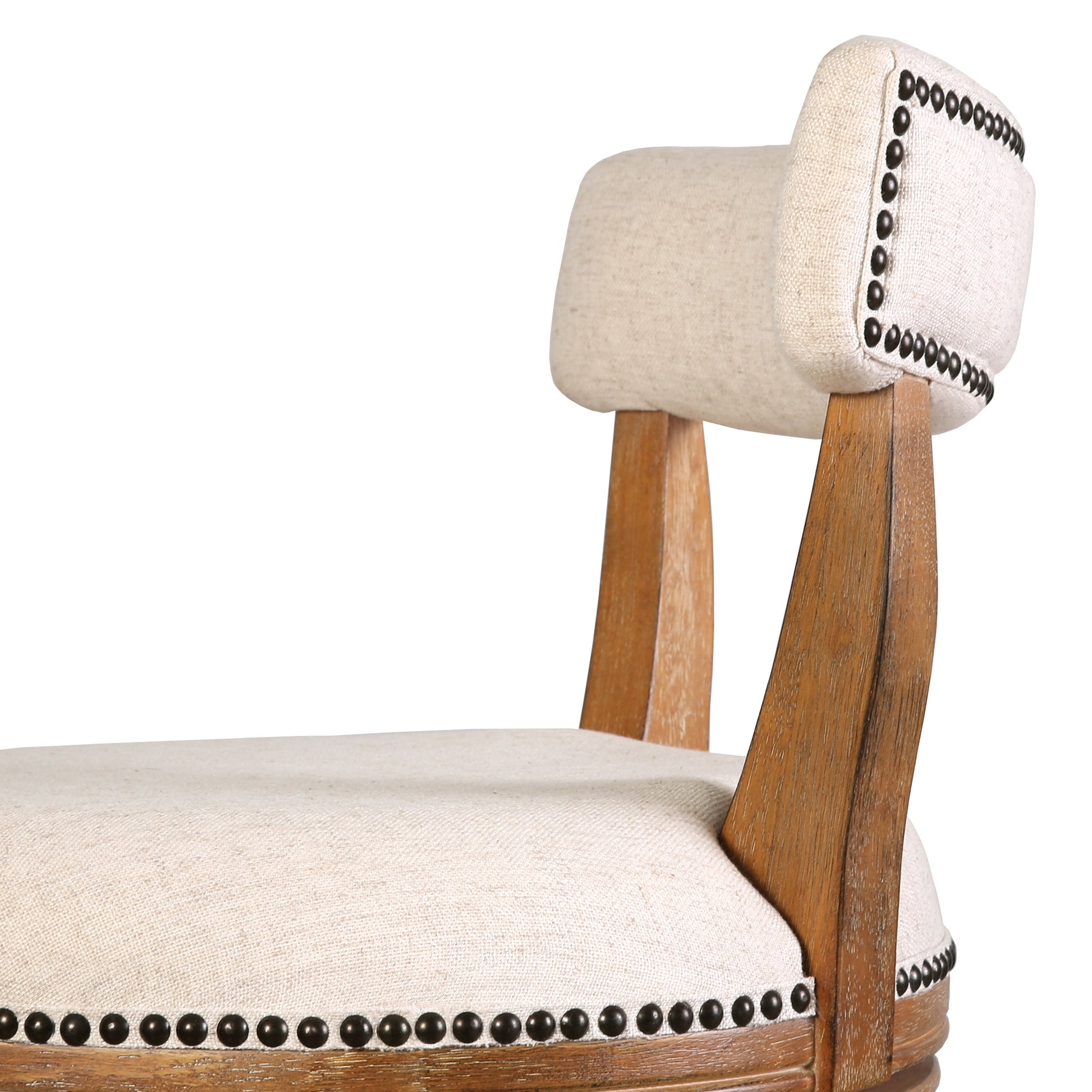 Linen & Brown Fabric & Solid Wood Low Back Counter Height Swivel Bar Chair