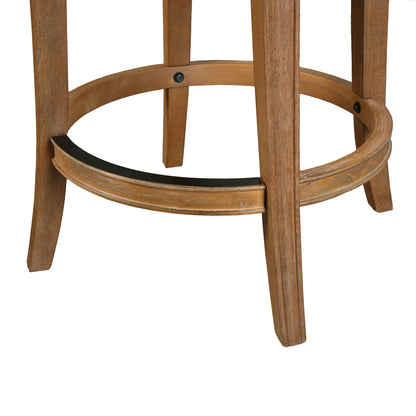 Linen & Brown Fabric & Solid Wood Low Back Counter Height Swivel Bar Chair