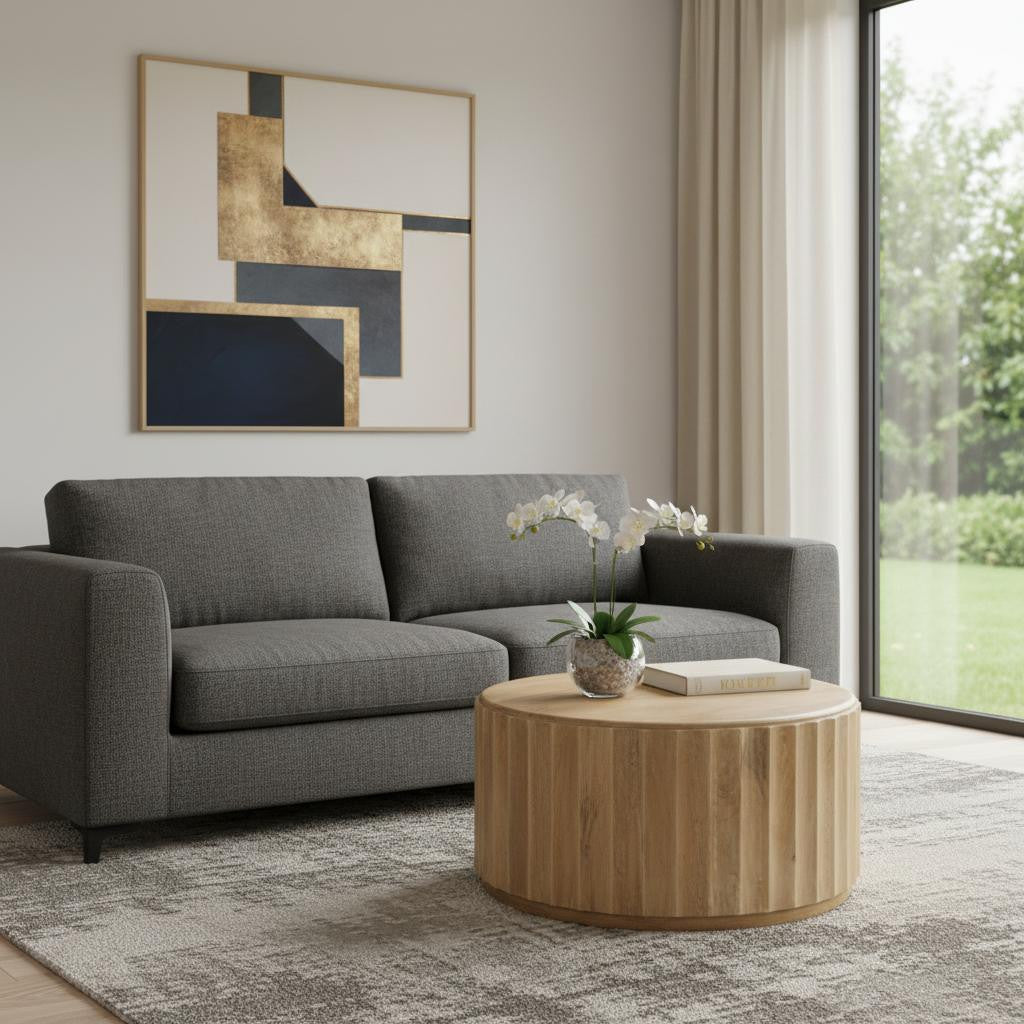 Brown Solid Wood Round Drum Coffee Table image 1