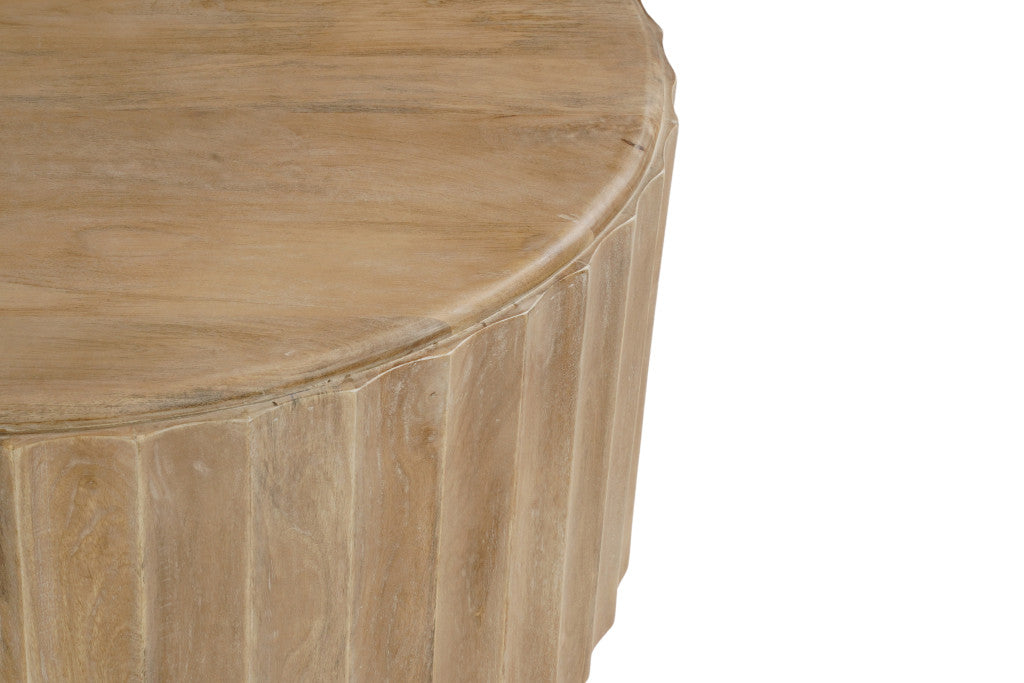 Brown Solid Wood Round Drum Coffee Table image 5