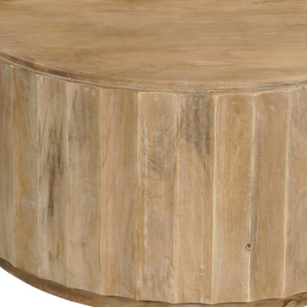 Brown Solid Wood Round Drum Coffee Table image 6