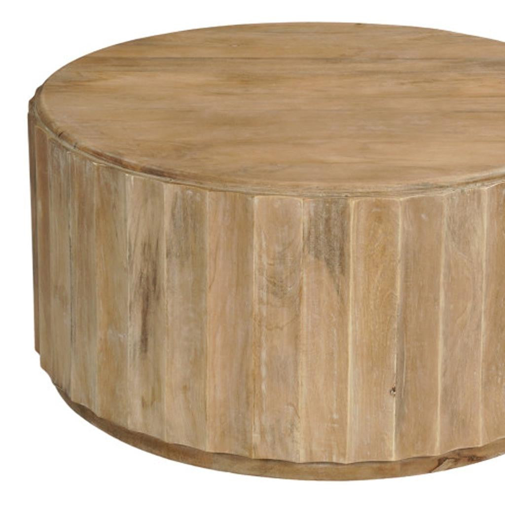 Brown Solid Wood Round Drum Coffee Table image 7