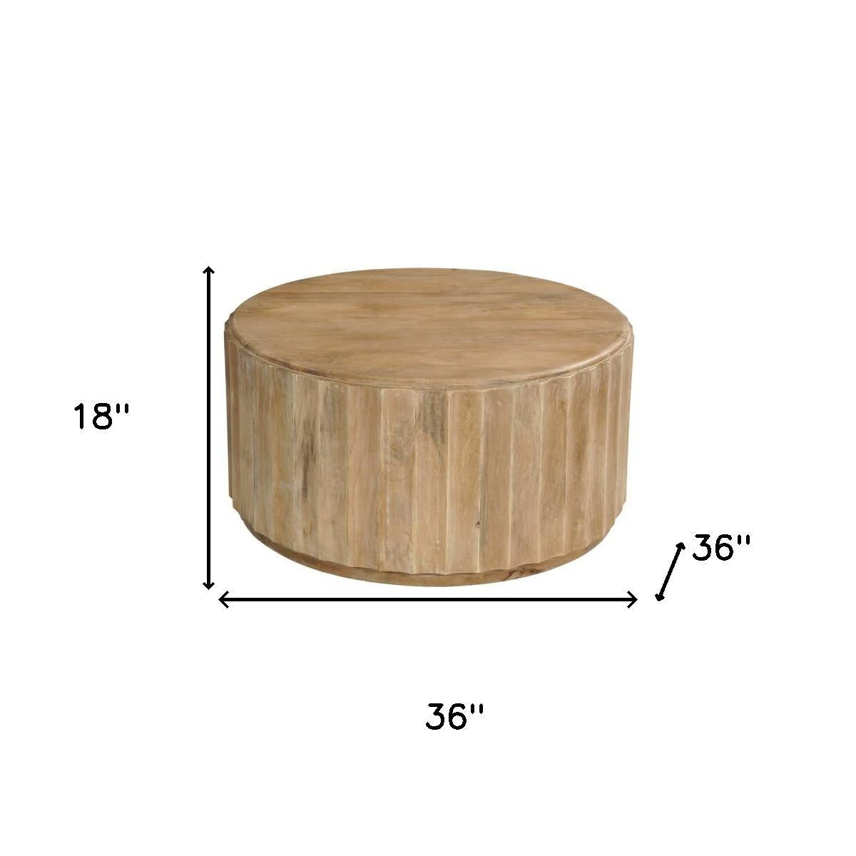 Brown Solid Wood Round Drum Coffee Table image 8