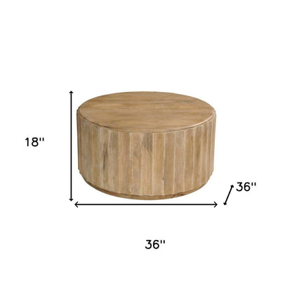 Brown Solid Wood Round Drum Coffee Table image 8