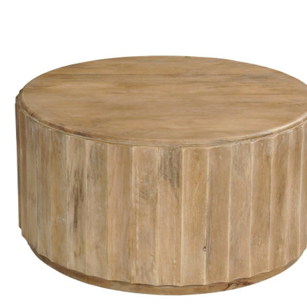 Two Piece Natural Solid Wood Round Drum Coffee & End Table Set image 6