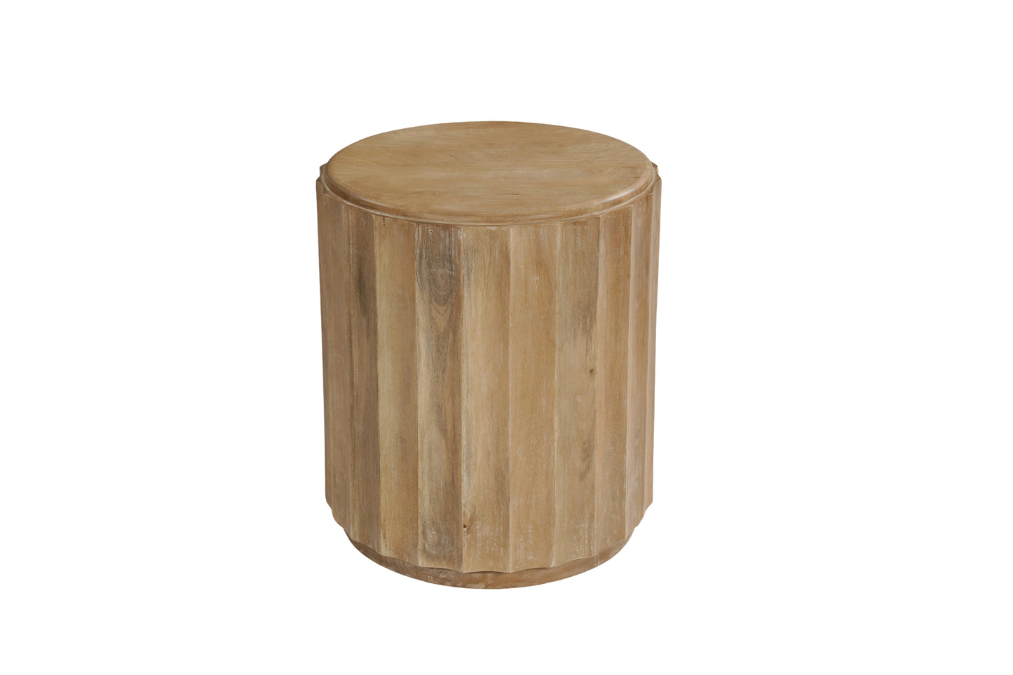 Two Piece Natural Solid Wood Round Drum Coffee & End Table Set image 7